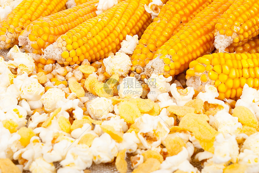 玉米和爆米花的耳朵熟食蔬菜植物小吃美食午餐黄色罐头食物金子图片