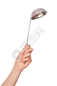 妇女用手拉着疾病用具手臂金属服务午餐勺子工具厨房图片