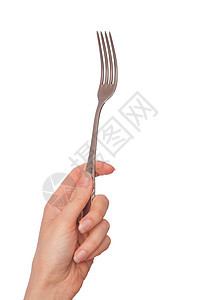 持有叉子的妇女手指美食职业流感药品午餐餐厅手臂食物白色图片