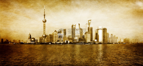 上海市景色古老的反光回顾全景图片
