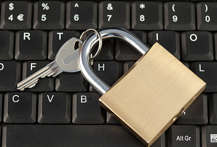 键盘上的锁卡钥匙小路剪裁宏观合金力量保障商业警卫金属图片