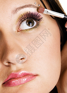 美容的年轻美女化妆眼睛女士治疗嘴唇化妆品女孩护理粉末女性刷子图片