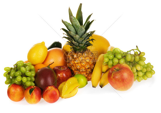 新鲜果实的分层油桃团体生活橙子香蕉柠檬柚子水果热带情调图片