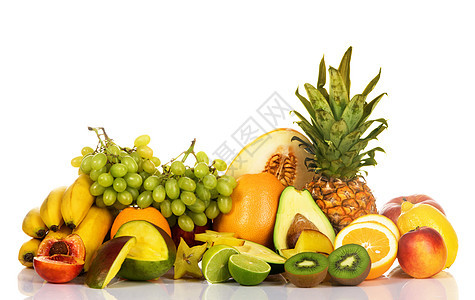 丰富的新鲜果实油桃菠萝异国柠檬收藏水果反射香蕉市场饮食图片