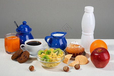 健康早餐橙子蛋糕食物玻璃坚果水果糕点口渴咖啡小吃图片