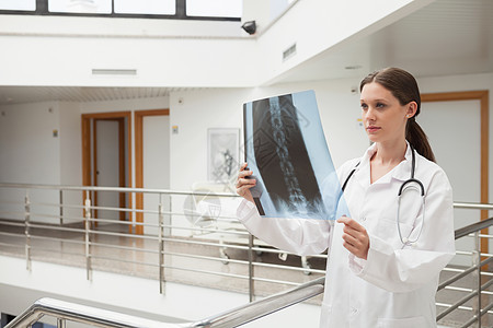 在楼梯间分析X光的女医生图片