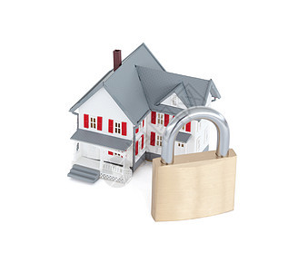 小型灰色房屋带有挂锁的概念图象图片