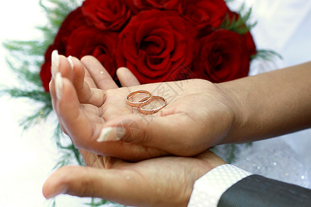 新婚夫妇新人已婚玫瑰水平戒指婚礼新娘丈夫红色花朵图片