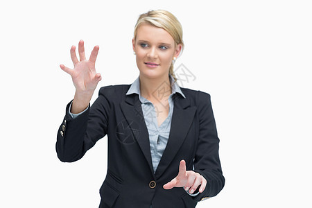 商业女介绍女性双手套装金发女郎管理人员头发手指长发浅色商务图片