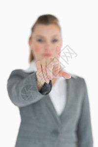 商业女商务人士指着什么生意人女士浅色衬衫思维夹克手势商务专注套装图片