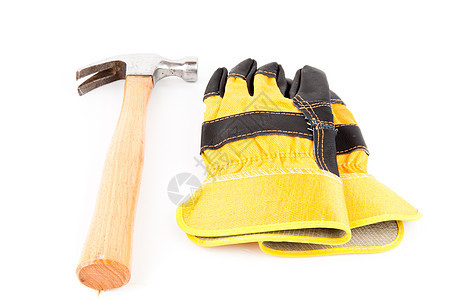 建筑商手套和锤子的对称图片