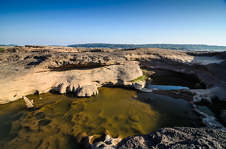 Sampanbok 湄公河中的池塘岩石天空巨石风景地平线旅游旅行热带晴天悬崖图片