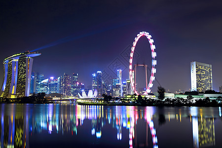 晚上新加坡城市天际蓝色景观建造旅游正方形生活摩天大楼旅行鱼尾狮商业图片