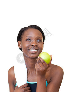 喝苹果的有魅力的健身女人图片