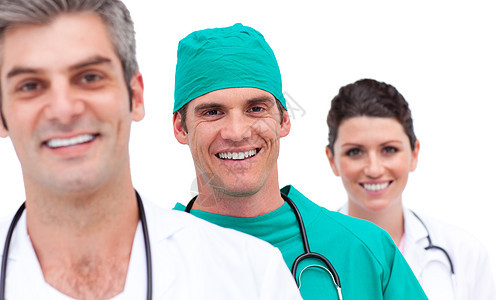 一个快乐医疗队的肖像临床工人女士男人同事蓝色女性医院团队男性图片