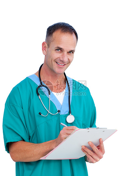 画出一位有魅力的男医生写笔记的肖像铅笔医院职业专家护士工人临床擦洗手术男性图片