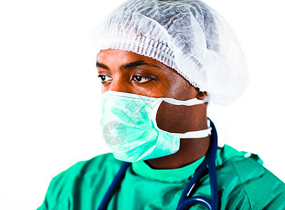一名外科医生的头部照片面具诊所手术保健眼睛程序皮肤医院男性情况图片