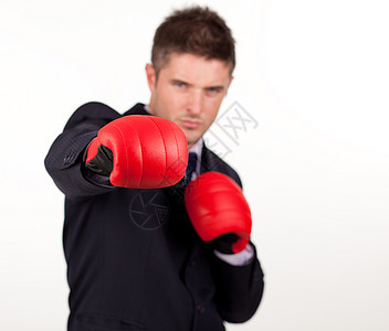 带拳手套的商务人士老板男性胜利成功行动拳击微笑女性公司男人图片