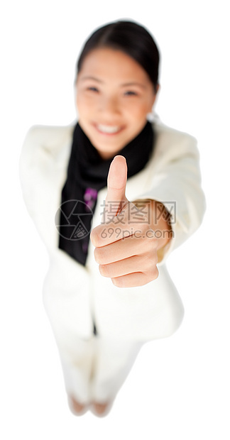 举起大拇指的年轻女商务人士幸福人士拳头喜悦白色女士生意胜利优胜者微笑图片