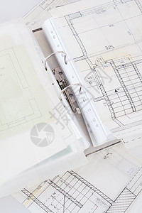 旧纸和项目档案的建筑设计图工程材料地面草图建筑学商业技术工程师房子建造插图办公室图片