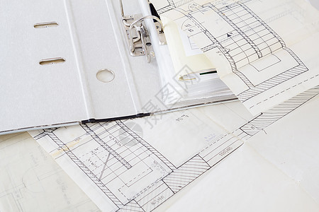 旧纸和项目档案的建筑设计图工程材料工作工程师文书办公室技术设计师绘画草图房子建筑图片