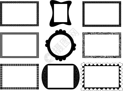 照片框架收集正方形收藏边界长方形绘画空白团体白色相框黑色背景图片