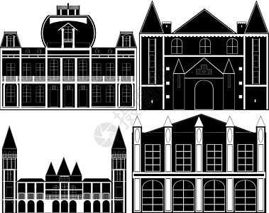 城堡堡垒插图童话白色房子黑色拼贴画团体历史建筑图片