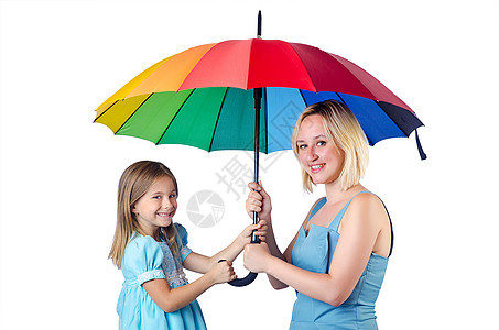 快乐的妈妈和女儿在白色喜悦乐趣幸福母亲微笑父母母性家庭女士孩子图片