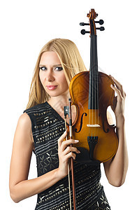 女人在白色上拉小提琴交响乐艺术乐队中提琴小提琴家女孩演员提琴手演奏家作品图片