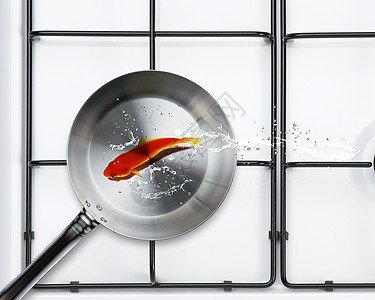 煎锅金鱼厨具餐厅食物厨房工具炊具煤气灶平底锅跳跃图片