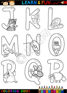 用于彩色的用动物命名的卡通字母幼儿园插图底漆收藏填色学习瓢虫企鹅彩页孩子图片