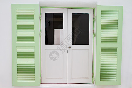 绿木窗框架螺栓风格木头木板快门绿色水泥窗户装饰图片
