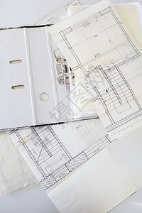 旧纸和项目档案的建筑设计图工程材料设计师插图工作建筑学工具绘画技术地面办公室建造图片