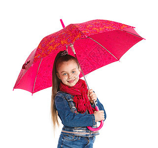 带着雨伞的漂亮小女孩幸福钥匙女儿眼睛婴儿幼儿园裙子蓝色女性乐趣图片