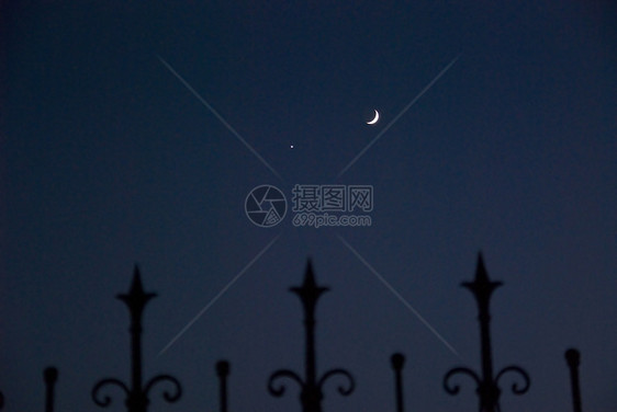 月光夜晚晚星新月黑色星星天文学天空夜空月亮行星图片