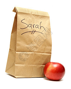 莎拉午餐杂货店孩子们折叠书面食物小吃纸袋写作学校环境图片