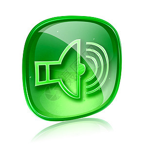 扬声器绿玻璃图标 在白色背景上隔离图片