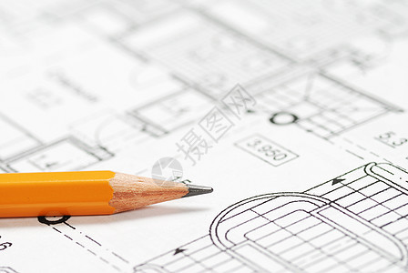 蓝图蓝色铅笔承包商技术项目工程地面房子建筑师草图图片