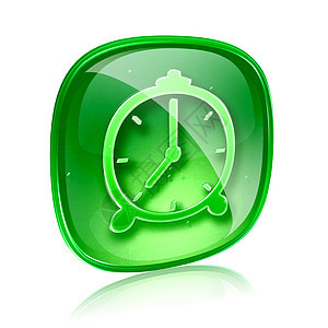 时钟图标绿色玻璃 在白色背景上隔离图片