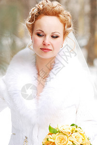 新娘幸福女士微笑花朵白色庆典订婚花束黄色婚礼图片