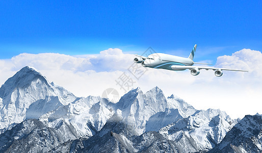 高山上空的白色客机蓝色喷射阳光涡轮地形冰川航班顶峰飞机航空图片