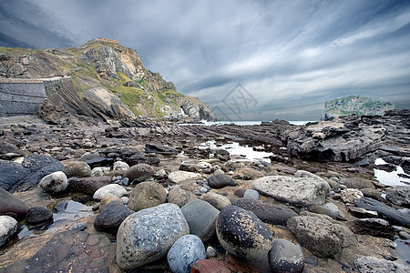 西班牙比兹卡亚圣胡安德加兹泰卢加特克塞的岩石海洋石头旅游旅行晴天国家图片