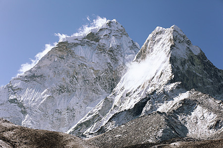 雪雪山高山冰川蓝色全景风景旅行远足环境山峰活动图片