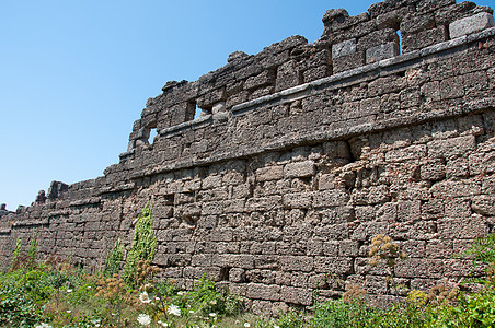 土耳其Side地区古城墙的废墟地标文化火鸡城市旅行半岛历史岩石石头晴天图片