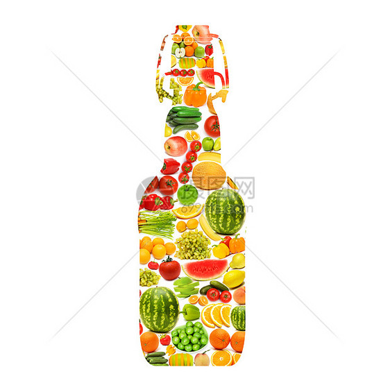 由各种水果和蔬菜制成的硅板黄瓜橘子棒子拼贴画西瓜玉米橙子白色杏子柚子图片
