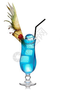 蓝库拉卡鸡尾酒食物菠萝稻草白色酒精热带玻璃果汁反射苏打图片