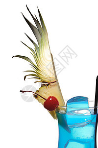 蓝库拉卡鸡尾酒酒精糖浆反射热带果汁菠萝苏打派对稻草食物图片