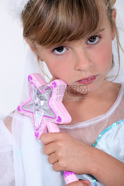小女孩打扮成仙女金发公主童话火花棍棒小姑娘女儿衣服面纱女王图片