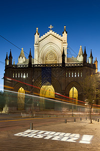 西班牙巴斯克州阿拉瓦Vitoria大教堂宗教历史遗产拱门旅游旅行日落建筑历史性教会图片
