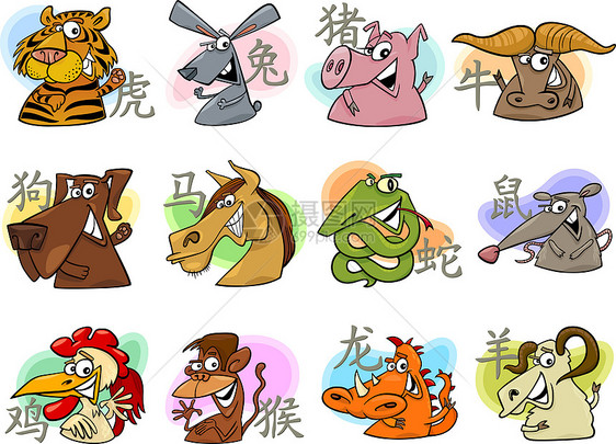 中国卡通 zodiac 符号兔子天文学插图野兔动画片公鸡内存爬虫山羊宠物图片